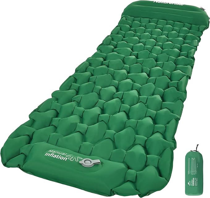Naturehike Camping Sleeping Pad, Ultralight Inflatable Sleeping Mat with Pillow Built-in Pump, 2.6 Inch Lightweight Air Mattress for Backpacking, Hiking, Traveling, Green