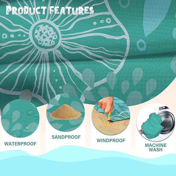 Beach Blanket Waterproof Sandproof 1-7 Adult Oversized 78 '' × 110 '' Lightweight Durable Compact Sand Free Beach Mat for Travel Camping Hiking Picnic Blanket Extra Large