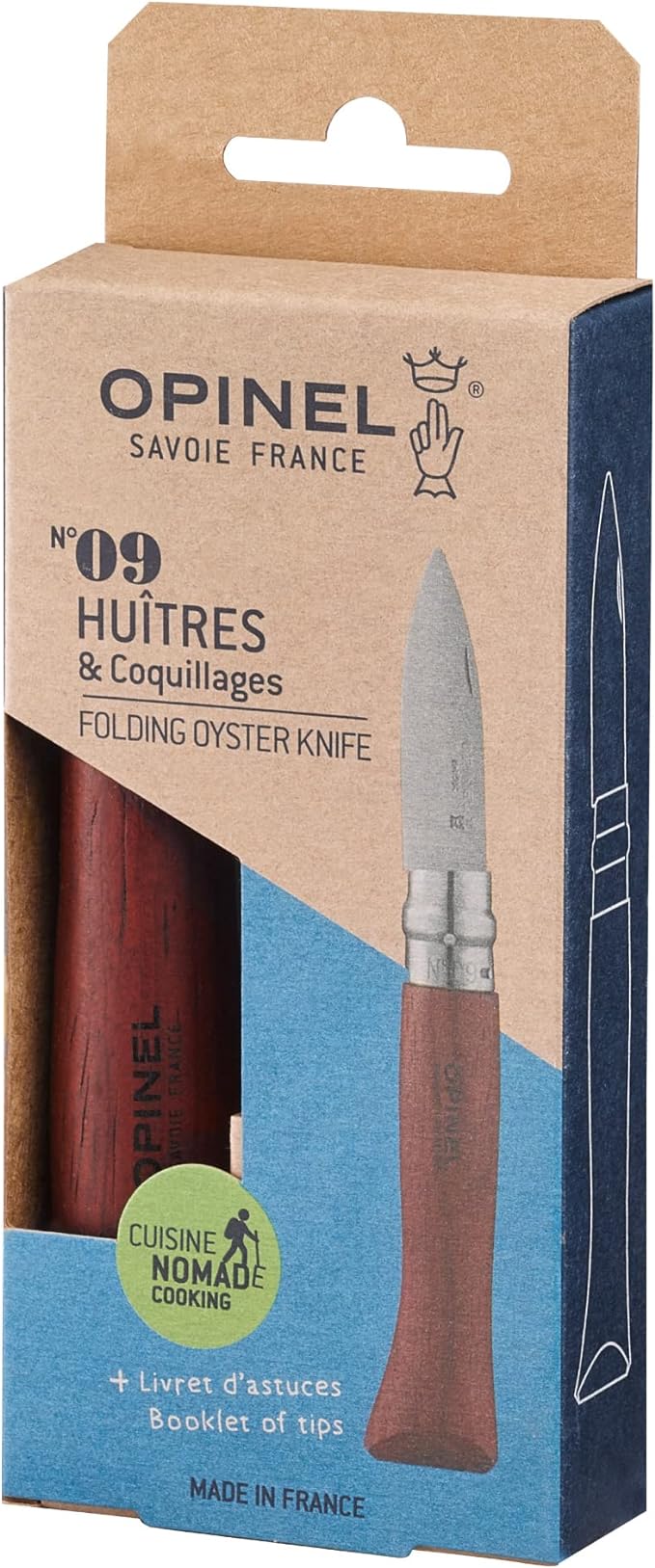 Opinel No.09 Stainless Steel Folding Oyster & Shellfish Knife with Padouk Handle