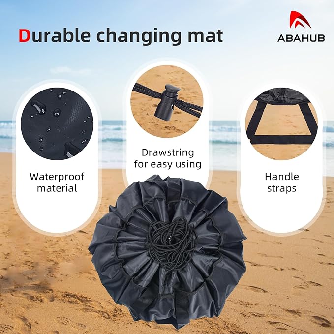 Abahub Surf Poncho Changing Robe with Hood, Thick Quick Dry Wetsuit Changing Towel for Surfing Beach Swim Outdoor Sports Men Women, Absorbent Wearable Towel Cover Up (Wetsuit Changing Mat-Black)