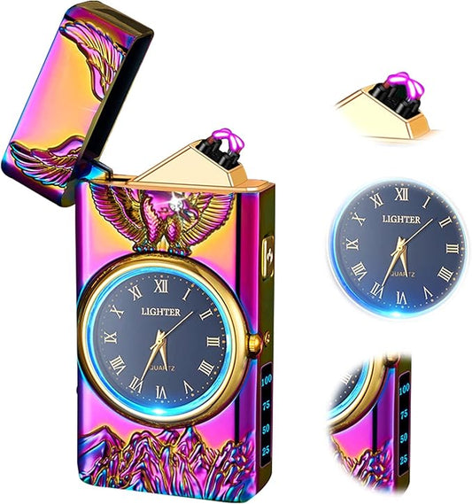 Gifts for Him Electric Lighters Rechargeable Windproof Arc Plasma Lighter Unique Lighter with Watch dial,Gifts for Men（Color）