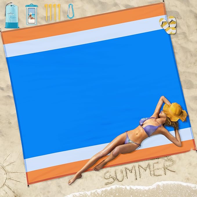 Beach Blanket Sandproof Waterproof 10'×9' 1-8 Adults Oversized,Compact Lightweight Durable Beach Mat for Travel Camping Hiking Picnic Blanket