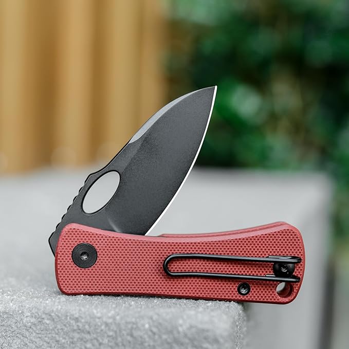 Pocket Knife for EDC,2.04in 14C28N Steel Blade,Red G10 Reversible Deep Carry Clip Handle,Folding Thumb Hole Knives for Men and Women，Andromeda-03RG