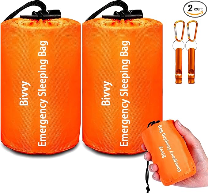 Emergency Sleeping Bag Survival Bag, Cymuber Portable Waterproof Thermal Bivy Sacks Tac Bivvy Bags,Camping Mylar Sleeping Bag Survival Gear Emergency Blankets Survival Shelter