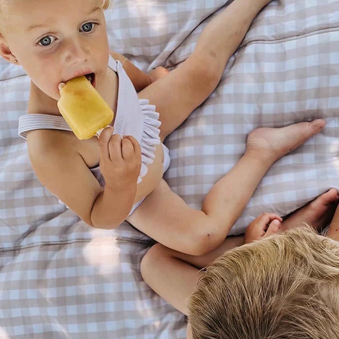 Little Unicorn Outdoor Family Picnic & Beach Blanket, Water-Resistant, Compact Fold, Large Size, 5 x 7 feet, (Beige Buffalo Check)