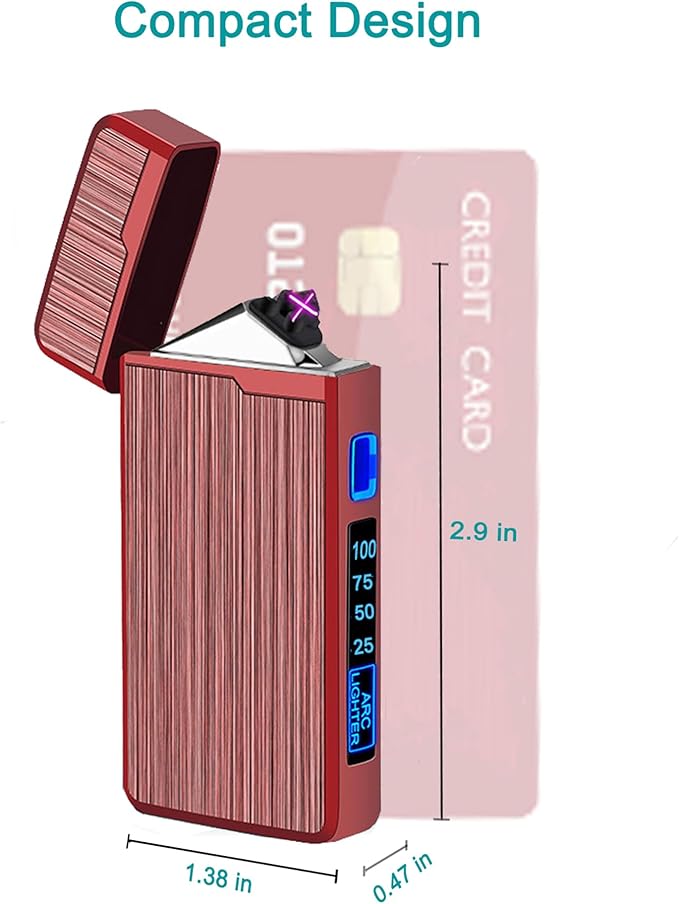Electric Lighter, USB Rechargeable Lighter, Plasma Dual Arc Lighter, Windproof Flameless Lighter, Pocket Metal Lighter with LED Battery Indication for Candles, Incense, Camping (220mAh, Red)