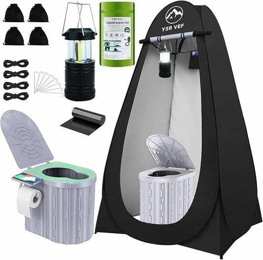 Camping Toilet with Pop-Up Privacy Tent and Liquid Waste Gel, Portable Toilet for Camping with Large Tent, Ergonomic Potty Provides Enhanced Comfort, Suitable for All Ages
