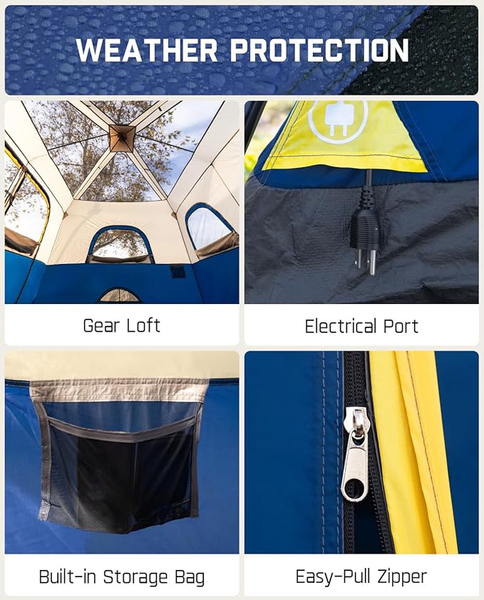 FanttikOutdoor Camping Tent 4/6/8/10 Person Instant Cabin Tent Setup in 60 Seconds with Rainfly & Windproof Portable with Carry Bag for Family Camping & Hiking, Upgraded Ventilation