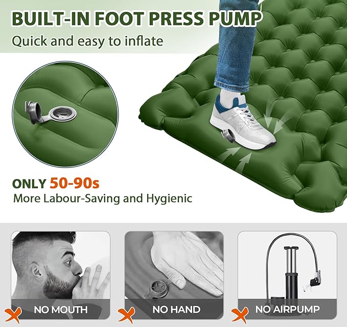Sleeping Pad for Camping Large,79×28×4"Inflatable Camping Pad Built-in Foot Pump and Pillow,Single Camping Air Mattress,Ultralight & Portable Camping Mattress Sleeping Pad for Hiking,Tent,Army Green