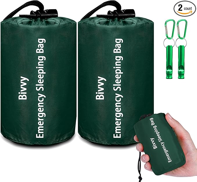 Emergency Sleeping Bag Survival Bag, Cymuber Portable Waterproof Thermal Bivy Sacks Tac Bivvy Bags,Camping Mylar Sleeping Bag Survival Gear Emergency Blankets Survival Shelter