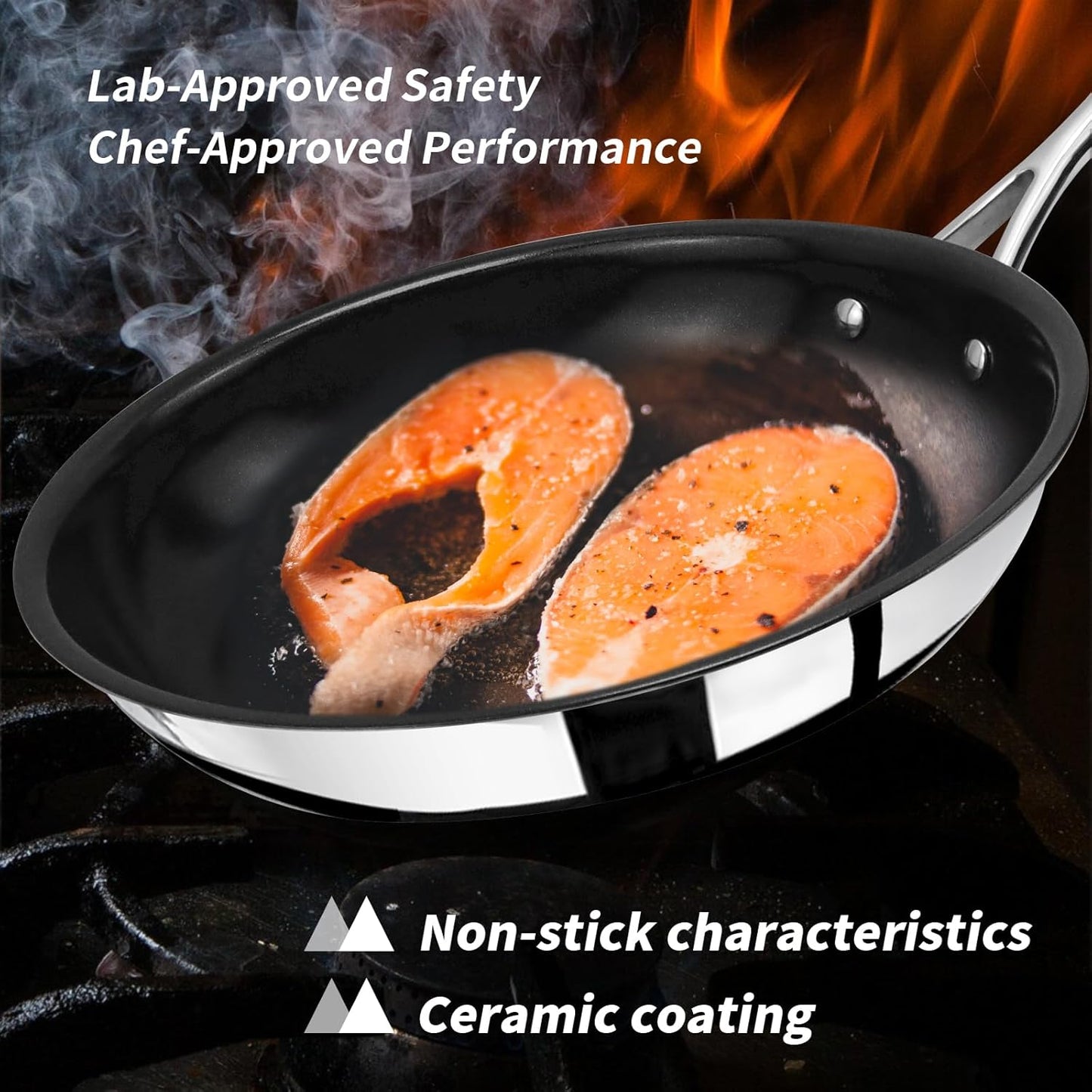 10" Nonstick Ceramic Frying Pan with Lid - PFOA & PTFE-Free, Oven & Broiler-Safe - Thick 2.5mm Four-Layer Construction, Anti-Scalding Handle for All Stovetops (Induction/Gas etc)