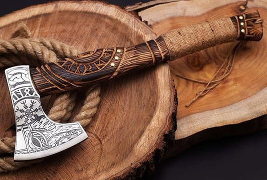 Handmade Viking Axe Real Carbon Steel Axe with Leather Sheath Camping Bearded Axes & Hatchets Hunting Axe Valentine's Day Gift, Camping & Hiking | Knives & Tools | Birthday Gift for him (Axe-26)