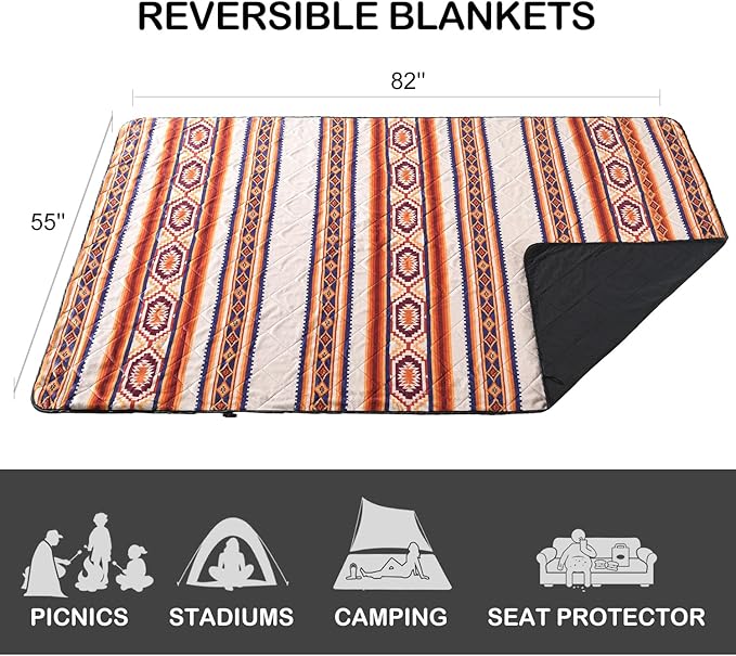 HORIMOTE HOME Outdoor Waterproof Camping Blanket, Extra Thick Flannel Fleece Warm for Cold Weather, Windproof Aztec Blankets Foldable for Stadium Picnic Dog Pet Car(Iowa)