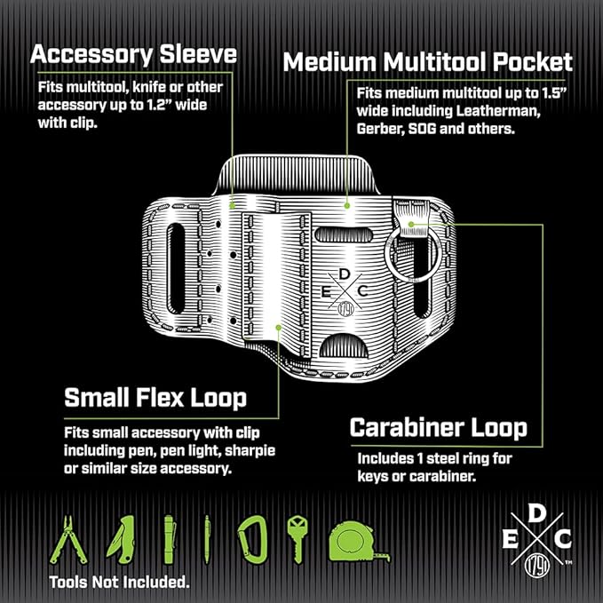 Multitool Holster, Leather Multitool Sheath, EDC Pouch for Belts Fits Multitool, Knife, Keys and Small Flashlight - Compatible with Full Size Leatherman, Gerber, SOG Multitools, Black