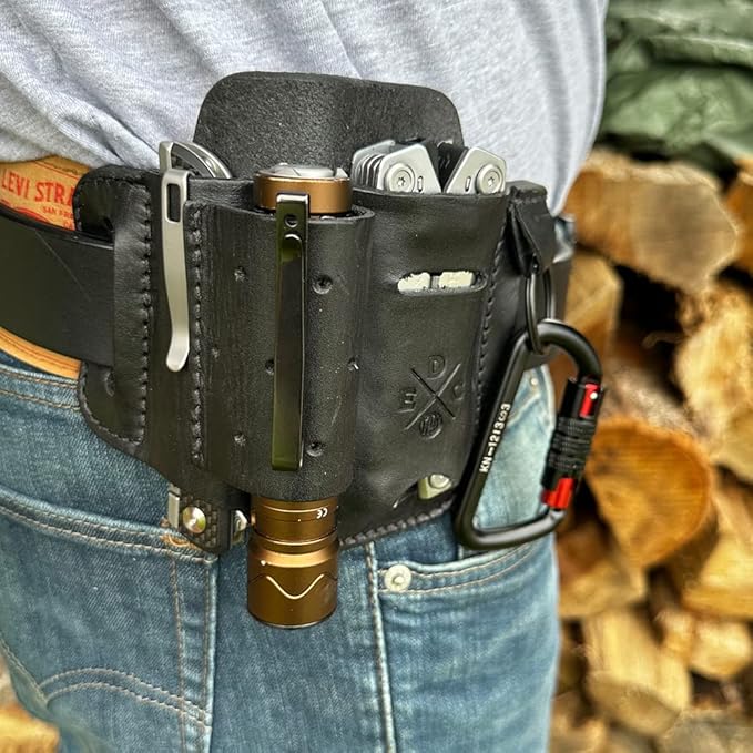 Multitool & Flashlight Holster, Leather EDC Organizer Belt Pouch Fits Multitool, Knife, Flashlight, Keys - Compatible with Heavy Duty Leatherman, Gerber, SOG Multitools