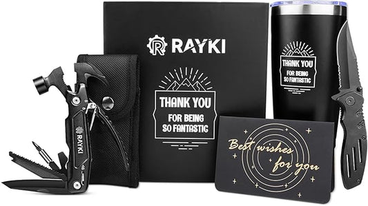 Gifts Baskets for Him Husband Boyfriend, Men's Birthday Gifts for Dad Friend Who Have Everything Father's Day Gift Multitool Set Contain 1*Hammer 1*Pocket Knife 1*Cup 1*Gifts Card I*Hammer Bag