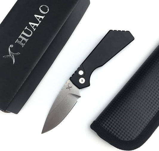 HUAAO 7.05’’ Folding Knife with 2.44’’ D2 Steel Blade Aluminum Handle, EDC Pocket Knife with Clip Nylon Bag for Camping Hunting Fishing