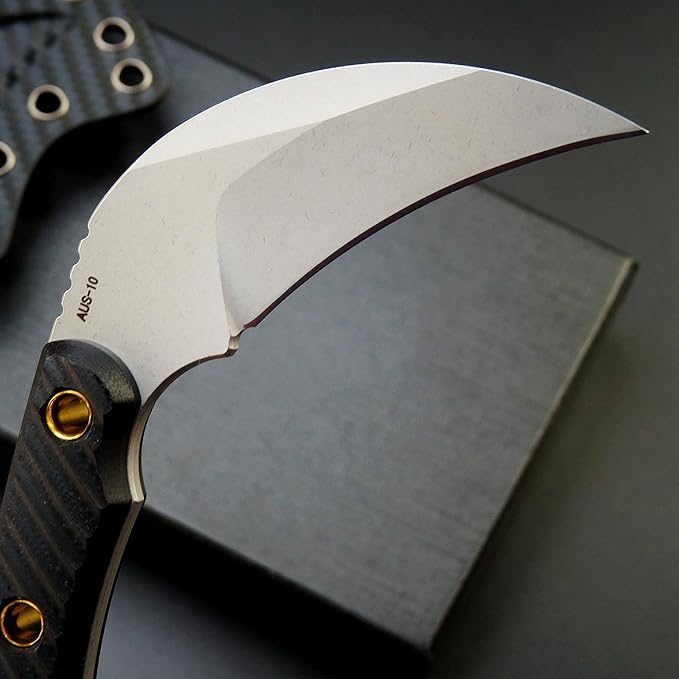 C1395 Fixed Blade Knife,AUS-10 Stonewashed Steel Blade G10 Handle Claw Knife EDC Tool Knife for Outdoor, Survival, Hiking, Camping(Silver)