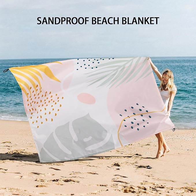Waterproof Beach Blanket, 110''×118'' Extra Large Sand Free Beach Mat 4-8 Adults, Lightweight Portable Polyester Outdoor Picnic Blanket with 4 Stakes & 4 Corner Pockets for Camping, Travel