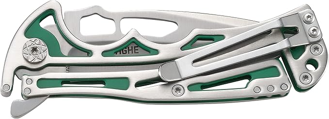 CRKT NIRK Tighe EDC Folding Pocket Knife: Stainless Steel Plain Edge Blade, Silver & Green Machined Stainless Steel Handle 5241