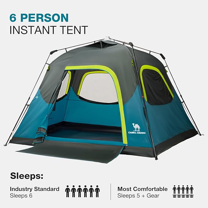 CAMEL CROWN Instant Tents for Camping 4-6 Person Tent Waterproof Easy Setup Sets Up in 60 Seconds Backpacking Tents with Carry Bag for Outdoor Hiking