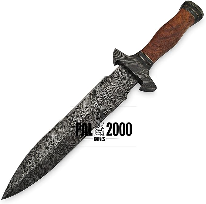 PAL 2000 KNIVES DAG-9305 Custom Handmade Damascus Steel Hunting Dagger Knife Rosewood Handle with Sheath