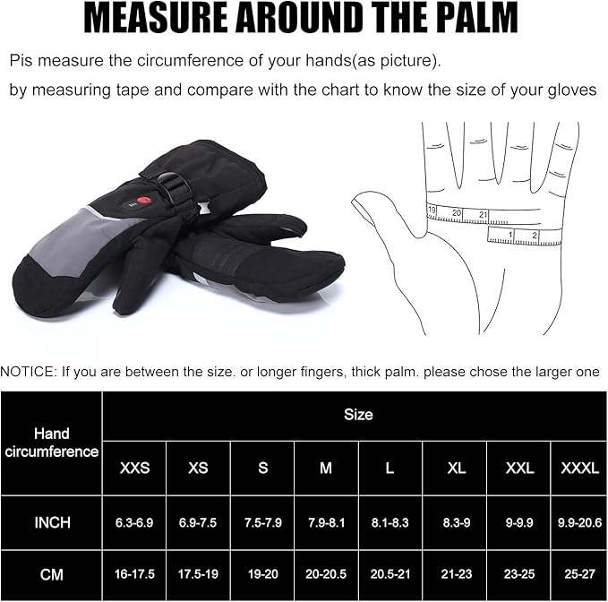 Heated Ski Gloves Mens Women Kids Mittens Electric Rechargeable Battery Gloves for Winter Skiing Skating Snow Camping Hiking Heated Arthritis Hand Warmer Gloves