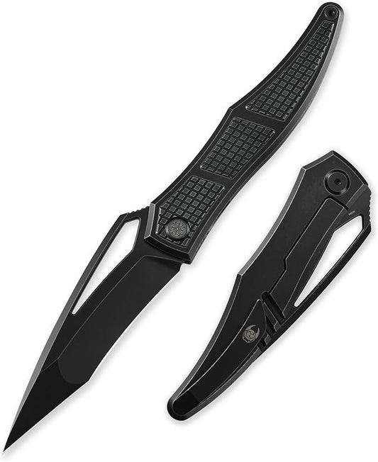 Knife Ripback Thumb Hole Knife,3.85" Stonewashed M390 Blade,4.84" Titanium Scale Handle Frame Lock Folding Knife,Reverse Grip Pikal Knife,4.63oz EDC Knife Pocketclip (Green)