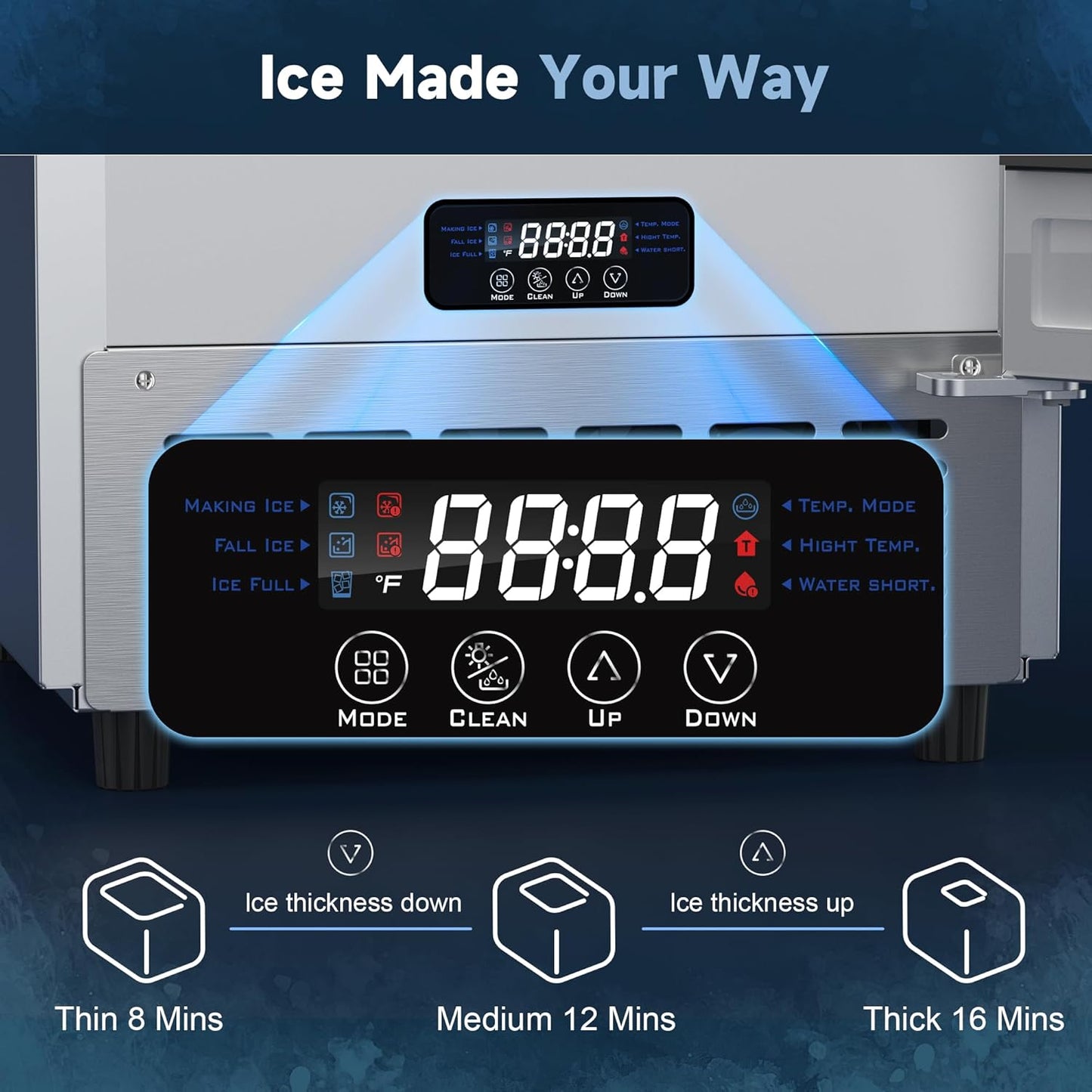 15" W Commercial Under Counter Ice Maker Machine, 80 Lbs/Day, 30 Lbs Storage, Auto-Cleaning, Stainless Steel Built-in Freestanding Ice Maker for Home Bar Restaurant Outdoor
