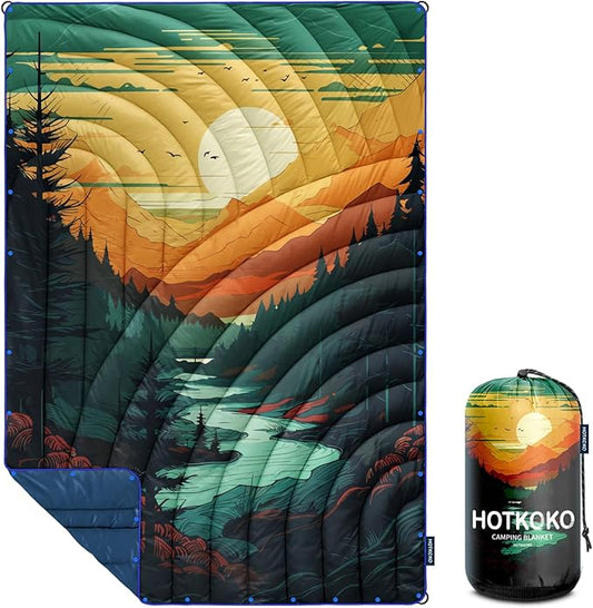 Camping Blanket,Lightweight Down Alternative Puffy Printed Camping Blanket Packable Outdoor Blanket for Camping,Traveling, Stadium, Hiking, Picnics