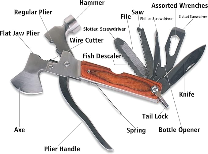 Gifts for Stepdad from Stepdaughter Stepson, Fathers Day Xmas Birthday Gift for Stepfather - 14 in 1 Craftsman DIY Survival Hammer Multitool Gadgets for Outdoor Hunting Hiking Emergency Escape