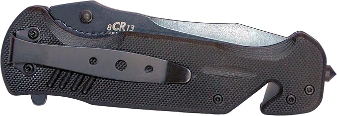 BULLSHARK 8CR13 - Folding Pocket Knife - Serrated Blade Black Assisted Open