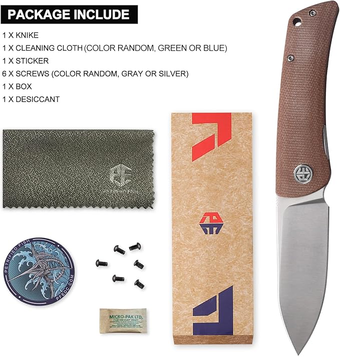Petrified fish PFE05 Flavorist,3.15" K110 Satin Blade, 94g Micarta Handle Front Flipper Liner lock Folding knife (Brown-S)