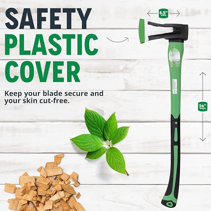 WilFiks Splitting Axe, 26” Camping Hatchet for Chopping and Kindling Wood and Branches, Forged Carbon Steel Hand Maul Tool for Gardening, Fiberglass Shock Reduction Handle with Anti-Slip Grip