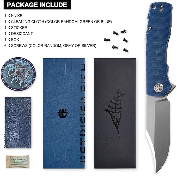 Petrified fish PFP03 Victor,3.58" K110 Stonewashed Blade,140g Micarta Handle Flipper Liner lock Folding knife (Blue Stonewashed)