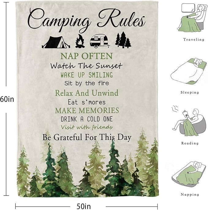 Camping Blanket, Camping Gifts, Best Gifts for Rv Owners, Camping Gifts for Women,Men, Kids, Rv Gifts, Gifts for Camping Lovers,Camping Essentials, Camping Accessories, Camping Throw Blanket 60inx50in