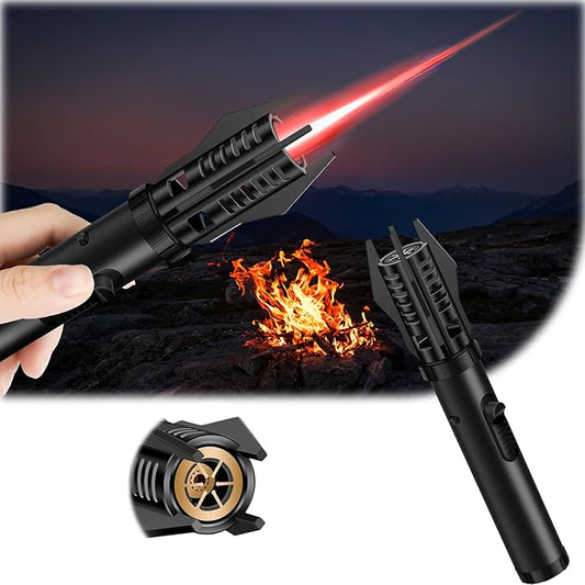 Metal Large Fire Windproof Blue Flame Lighter, Torch Lighter, Red & Blue Flame Adjustable with Safety Lock, Bright Fire Lighter for Candles Grill BBQ Fireplaces Camping Gift Cool Lighters for Man