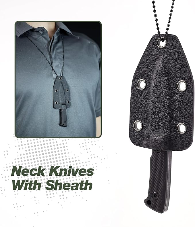Neck Knife Fixed Blade EDC Knife - Knife Necklace Mini Knife Survival Knife Neck Knives - D2 Steel G10 Handle - Outdoor Hunting Camping Gear with kydex Sheath