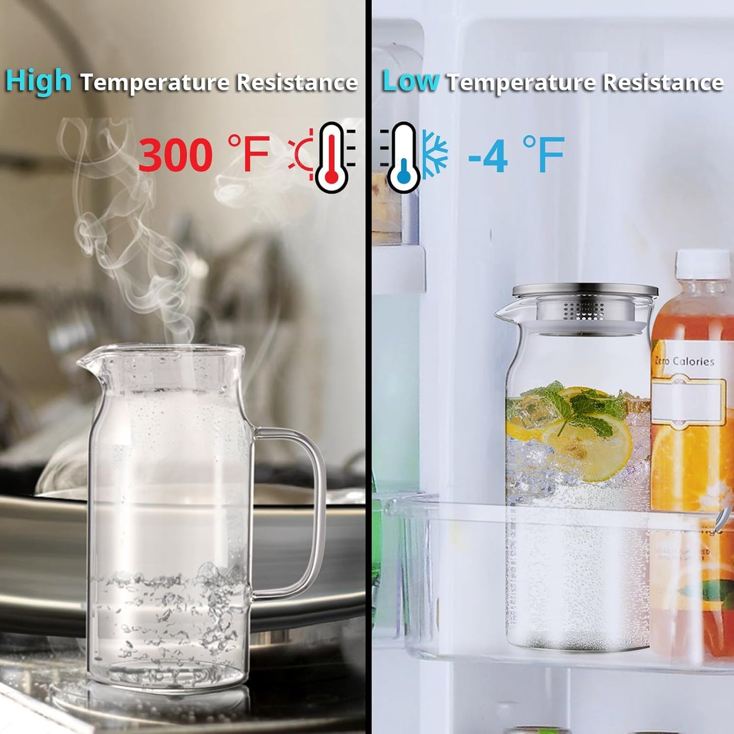 1.2 Liter 40 oz Small Glass Pitcher with Lid and Spout, Glass Carafe for Hot/Cold Water, Iced Tea Jug for Coffee, Juice and Homemade Beverage