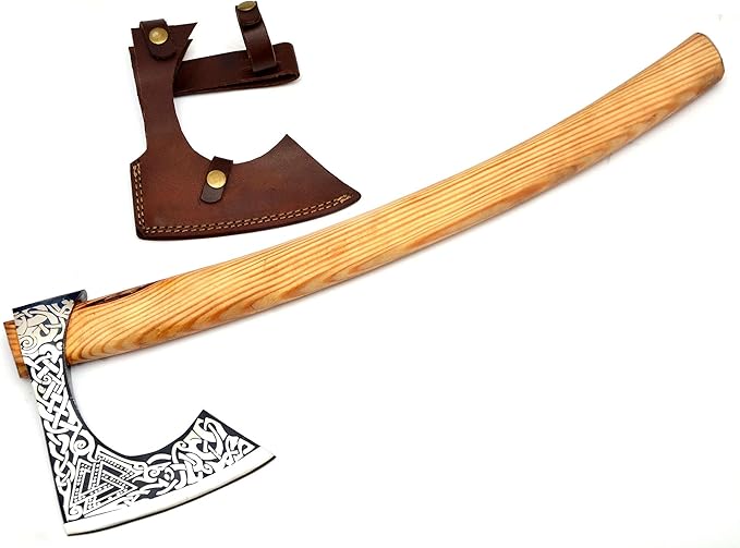 Handmade Viking Axe Real Carbon Steel Axe with Leather Sheath Camping Bearded Axes & Hatchets Hunting Axe Valentine's Day Gift, Camping & Hiking | Knives & Tools | Birthday Gift for him (Vk-Axe-06)