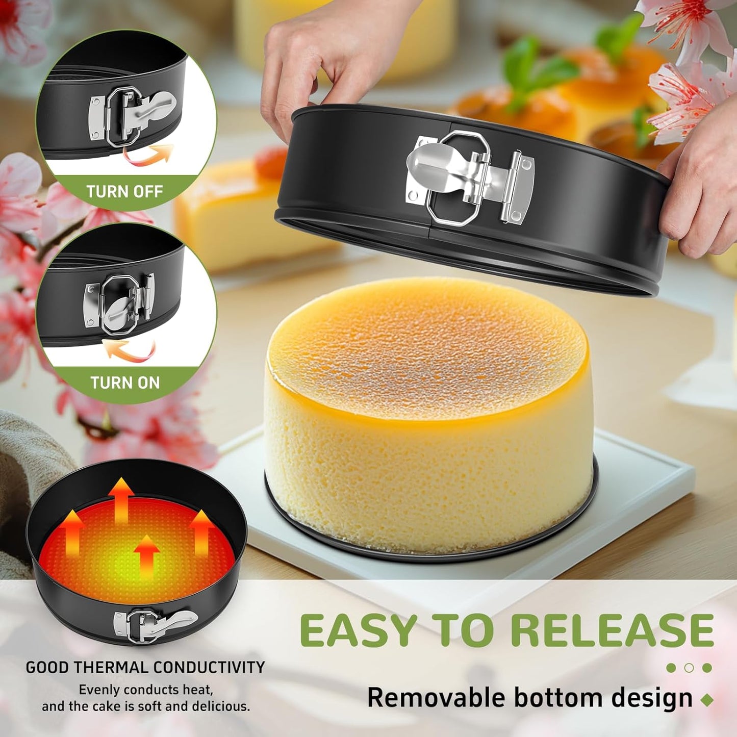 10 Inch Springform Pan with Removable Bottom, Non-stick Round Spring Form Cake Mold Cheesecake Pan For Baking