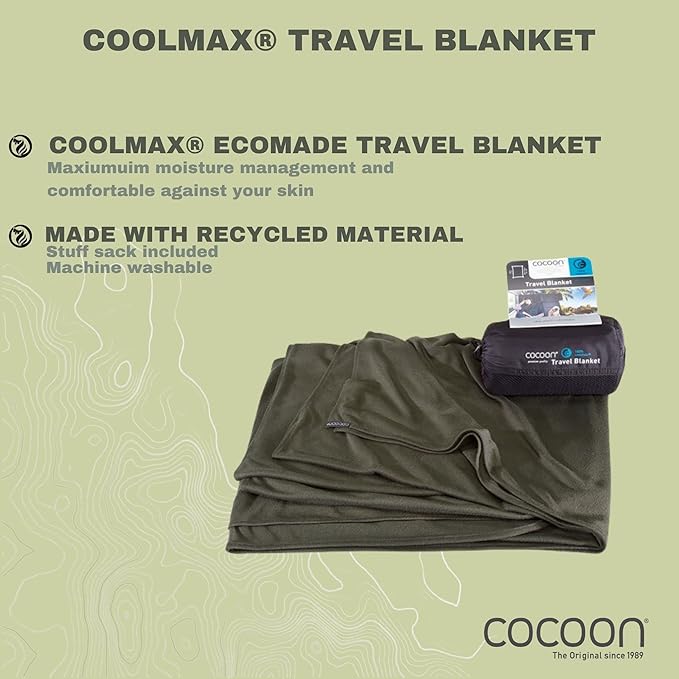 COCOON - Coolmax Travel Blanket | Compact Throw Blanket for Camping and Hiking | Fits in Backpack | Attaches to Luggage | Travel Essential | Fast Drying (Regular 70" x 55")