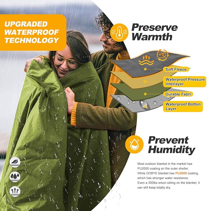 DOBYE Hooded Stadium Blanket, Large Waterproof Outdoor Fleece Blanket, Windproof Wearable Portable Warm Mat for Camping