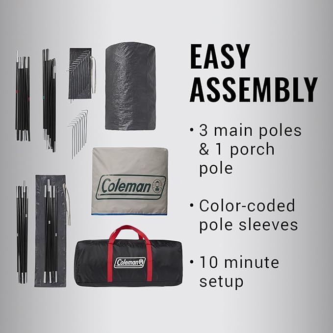 Coleman Weatherproof 4-Person Cabin Tent with Screened Porch, Screen Room Adds 35% More Space, Rainfly Included, 10-Minute Setup