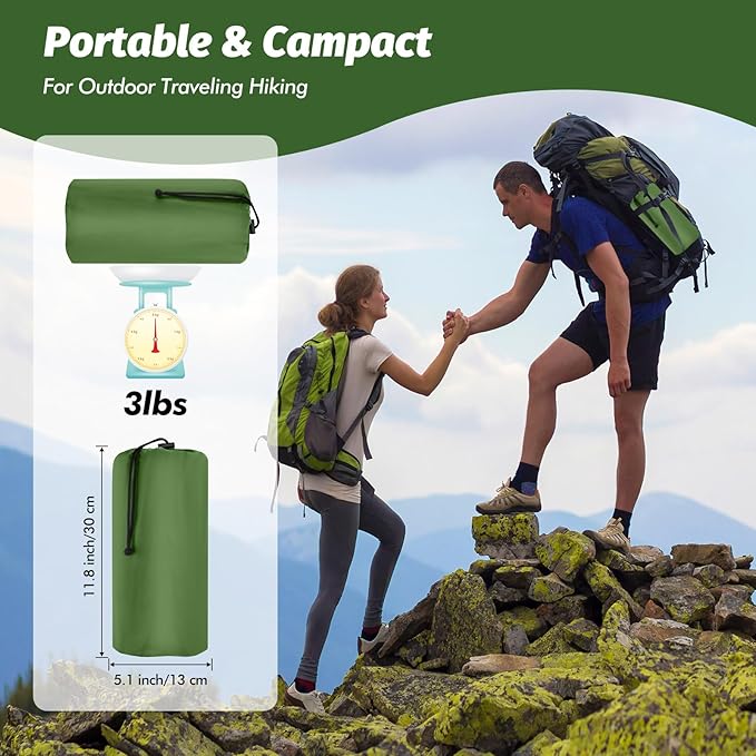 LAMA Double Sleeping Pad for Camping, 2 Persons Self Inflating Camping Mat for Sleeping, Ultralight Sleeping Mat with Pillow Built-in Pump, Ultra-Thick Air Mattress for Backpacking, Hiking, Green