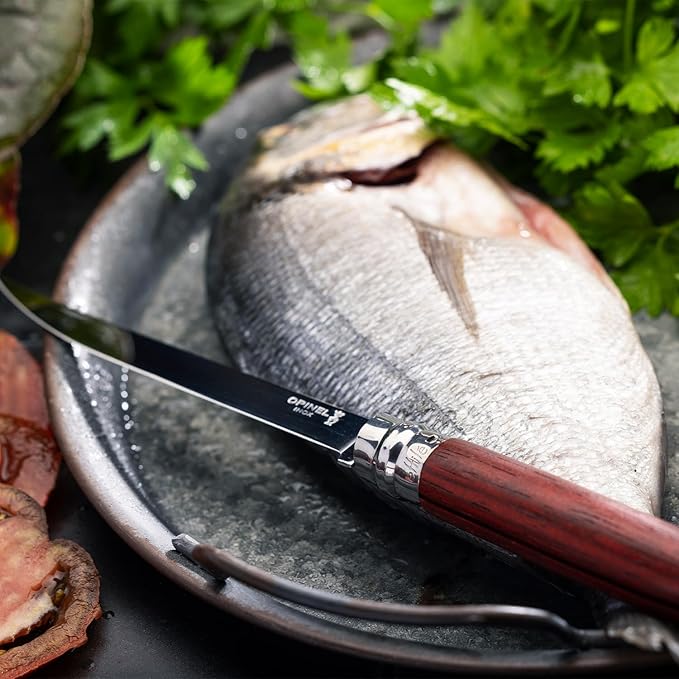 Opinel Effile Slimline Series Folding Fillet Knife – Slim Blade Folding Knife, Virobloc Locking Collar, Sustainably Harvested Wood Handles, Updated Blade Profile (Padouk Wood/No.12)