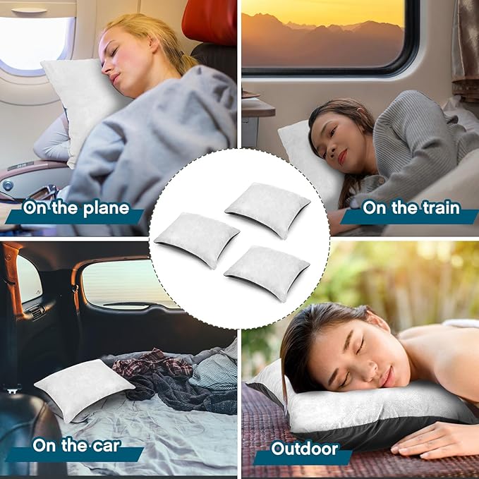 Soaoo 3 Pcs Camping Pillow Inflatable Compressible Memory Foam Foldable Travel Pillow Packable Pillow with Storage Bag for Adult Kid Backpacking Sleeping Traveling Hiking Car Essential Gear (Gray)