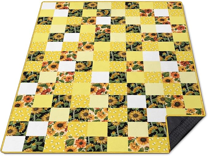 Sunflower Bee Picnic Blanket Waterproof Foldable Extra Large Picnic Mat Beach Blanket 60"x80" for Camping Beach Hiking Patio Party Outdoor Decor Gifts