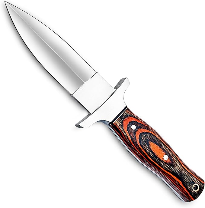 Handmade D2 Steel Dagger Knife, Hunting Knife Perfect Grip with Pakkawood Handle, Horizontal Carry Knife with Leather Sheath for Camping, Tactical, Survival