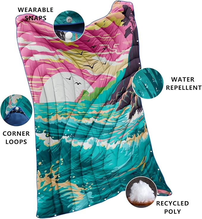 Camping Blanket,Lightweight Down Alternative Puffy Printed Camping Blanket Packable Outdoor Blanket for Camping,Traveling, Stadium, Hiking, Picnics
